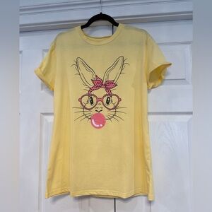 Yellow Bunny Graphic Tee with Pink Accents